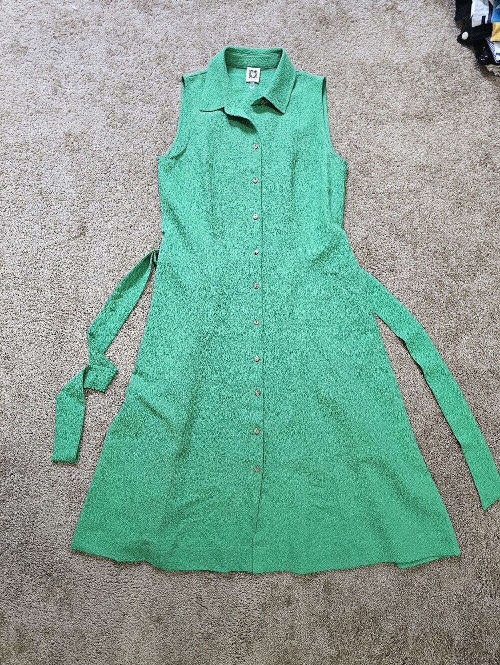Anne Klein Sleeveless Button-Front Emerald Green A-Line Dress